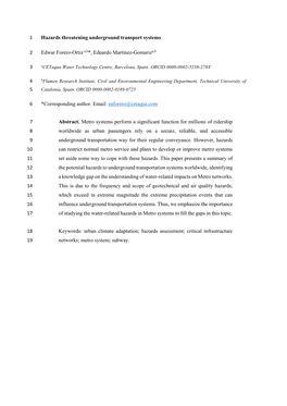 Hazards Threatening Underground Transport Systems 1 Edwar Forero