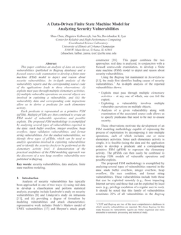 A Data-Driven Finite State Machine Model for Analyzing Security Vulnerabilities