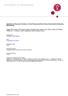 Detection of Seasonal Variation in Aloe Polysaccharides Using Carbohydrate Detecting Microarrays