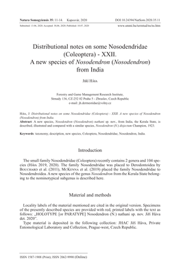 Distributional Notes on Some Nosodendridae (Coleoptera) - XXII