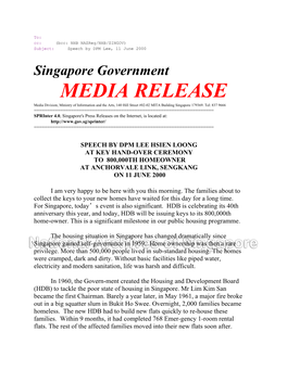 MEDIA RELEASE Media Division, Ministry of Information and the Arts, 140 Hill Street #02-02 MITA Building Singapore 179369