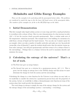 Helmholtz and Gibbs Energy Examples
