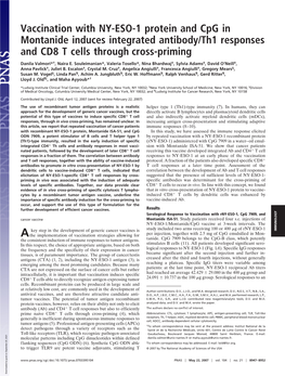 Vaccination with NY-ESO-1 Protein and Cpg in Montanide Induces Integrated Antibody/Th1 Responses and CD8 T Cells Through Cross-Priming