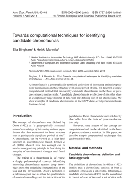 Towards Computational Techniques for Identifying Candidate Chronofaunas