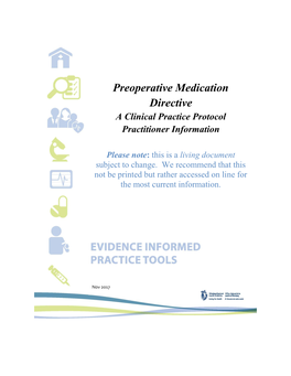 Preoperative Medication Directive a Clinical Practice Protocol Practitioner Information