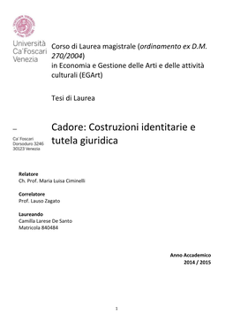 Cadore: Costruzioni Identitarie E Tutela Giuridica