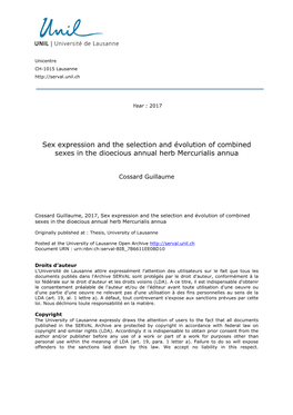 Sex Expression and the Selection and Évolution of Combined Sexes in the Dioecious Annual Herb Mercurialis Annua