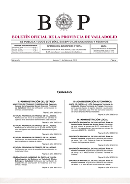 Boletín Oficial De La Provincia De Valladolid Se Publica Todos Los Días, Excepto Los Domingos Y Festivos