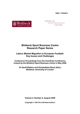 Birkbeck Sport Business Centre Research Paper Series Labour Market Migration in European Football