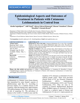 Epidemiological Aspects and Outcomes of Treatment in Patients with Cutaneous Leishmaniasis in Central Iran