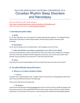 Circadian Rhythm Sleep Disorders and Narcolepsy