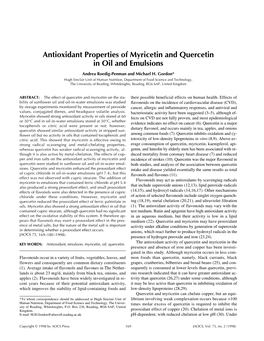 Antioxidant Properties of Myricetin and Quercetin in Oil and Emulsions Andrea Roedig-Penman and Michael H