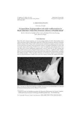 Cryptorchism, Hypogonadism and Antler Malformations in Black-Tailed Deer (Odocoileus Hemionus Sitkensis) of Kodiak Island1