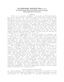 WINTER 1996 Vol 12 (1) by John Schwegman, Illinois Native Plant Conservation Program Illinois Department of Conservation