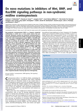 De Novo Mutations in Inhibitors of Wnt, BMP, and Ras/ERK Signaling