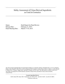 Safety Assessment of Citrus-Derived Ingredients As Used in Cosmetics