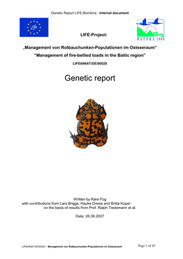 Genetic Report LIFE-Bombina - Internal Document
