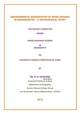 Environmental Degradation of River Krishna in Maharashtra – a Geographical Study