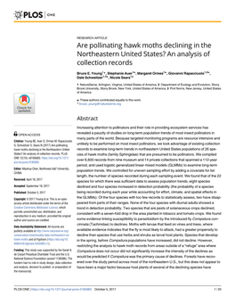 Are Pollinating Hawk Moths Declining in the Northeastern United States? an Analysis of Collection Records