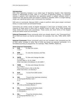 Introduction: DOS (Disk Operating System) Is an Oldest Type of Operating System