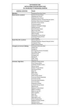 Bin Locations December 2020