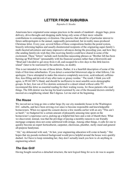 LETTER from SUBURBIA Rajendra S