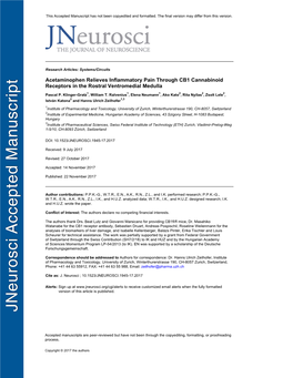 Acetaminophen Relieves Inflammatory Pain Through CB1 Cannabinoid Receptors in the Rostral Ventromedial Medulla