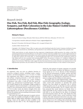 Geography, Ecology, Sympatry, and Male Coloration in the Lake Malawi Cichlid Genus Labeotropheus (Perciformes: Cichlidae)