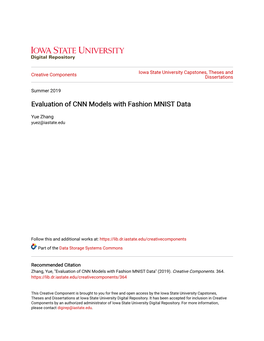 Evaluation of CNN Models with Fashion MNIST Data