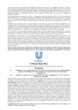 Unilever PLC Prospectus