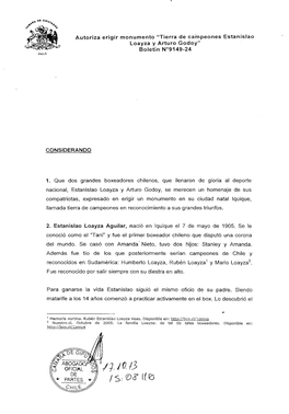 Tierra De Campeones Estanislao Loayza Y Arturo Godoy" Boletín N°9149-24