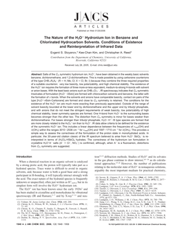 The Nature of the H3O Hydronium Ion in Benzene and Chlorinated Hydrocarbon Solvents