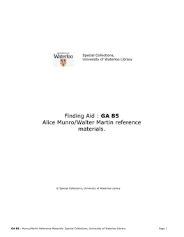 Finding Aid : GA 85 Alice Munro/Walter Martin Reference Materials