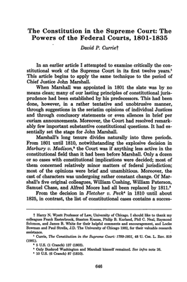 The Constitution in the Supreme Court: the Powers of the Federal Courts, 1801-1835 David P