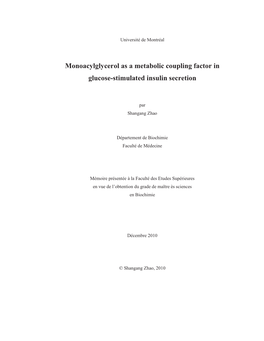 Monoacylglycerol As a Metabolic Coupling Factor in Glucose-Stimulated Insulin Secretion