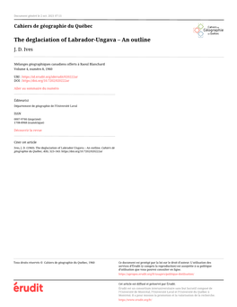 The Deglaciation of Labrador-Ungava – an Outline J