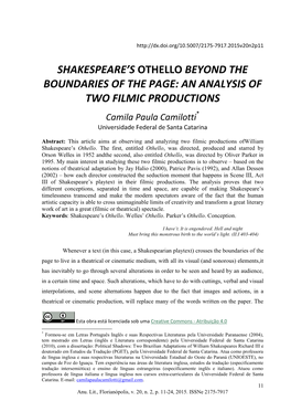 Shakespeare's Othello Beyond the Boundaries of the Page