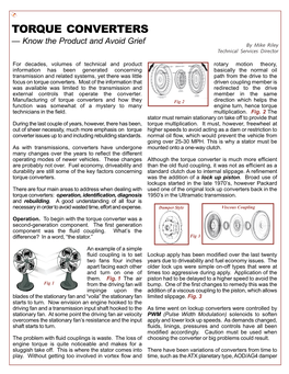 TORQUE CONVERTERS — Know the Product and Avoid Grief by Mike Riley Technical Services Director