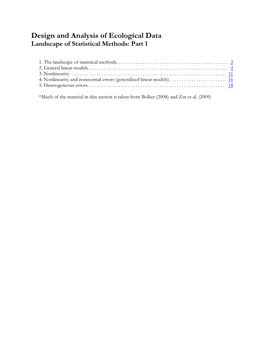 Design and Analysis of Ecological Data Landscape of Statistical Methods: Part 1