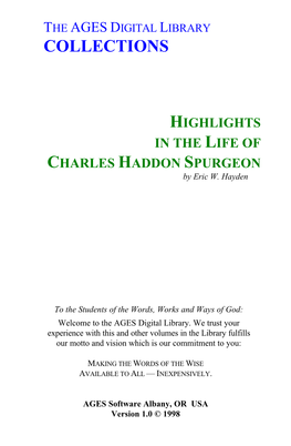 Highlights in Life of CH Spurgeon