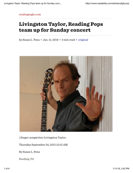 Livingston Taylor, Reading Pops Team up for Sunday Concert