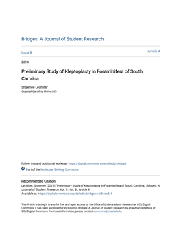 Preliminary Study of Kleptoplasty in Foraminifera of South Carolina