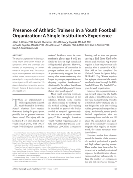 Presence of Athletic Trainers in a Youth Football Organization: a Single Institution’S Experience