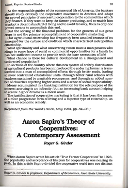 Aaron Sapiro's Theory of Cooperatives