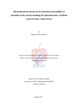 Physiochemical Controls on the Formation and Stability of Atacamite in the Soil Surrounding the Spektakel Mine, Northern Cape Province, South Africa