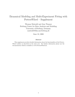 Dynamical Modeling and Multi-Experiment Fitting with Potterswheel – Supplement