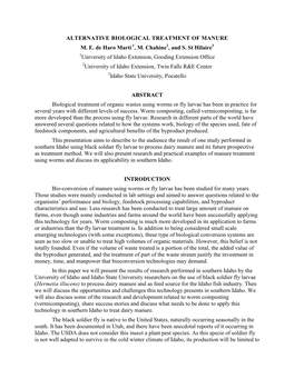 Alternative Biological Treatment of Manure M