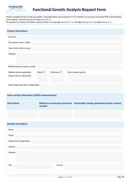 Functional Genetic Analysis Request Form