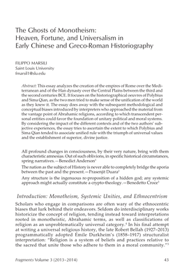 The Ghosts of Monotheism: Heaven, Fortune, and Universalism in Early Chinese and Greco-Roman Historiography