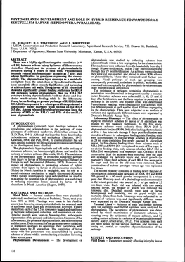 Phytomelanin: Development and Role in Itybrid Resistance to Homoeosoma Ele Ctell{Iii Larvae (Lepidoptera\:Pyrallidae)
